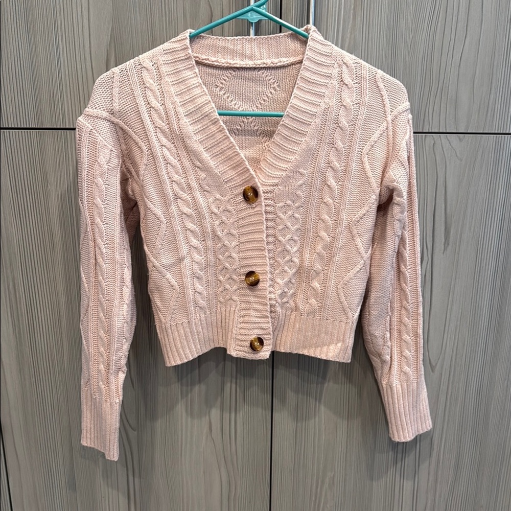 Pink Cable Knit Cardigan Sweater